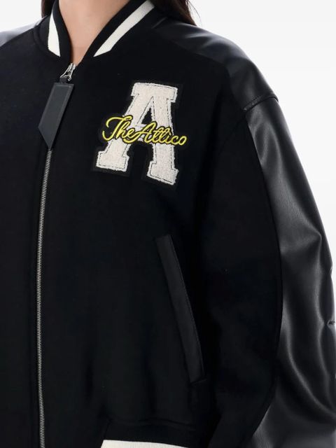 The Attico varsity leather-sleeve bomber jacket - Black