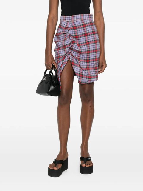 Vivienne Westwood mini Side Panther ruffled tartan skirt - Purple