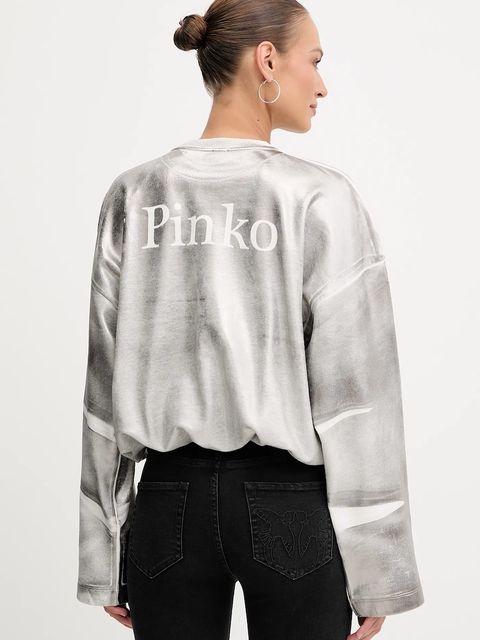 Pinko bluza bawełniana damska kolor srebrny z nadrukiem 105756 A2V1
