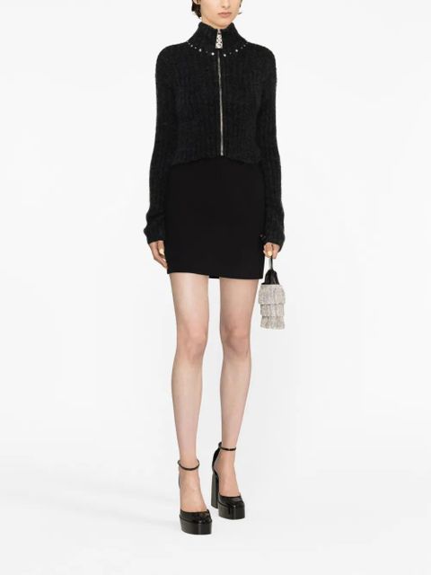 Alessandra Rich embellished ribbed-knit cardigan - Grey