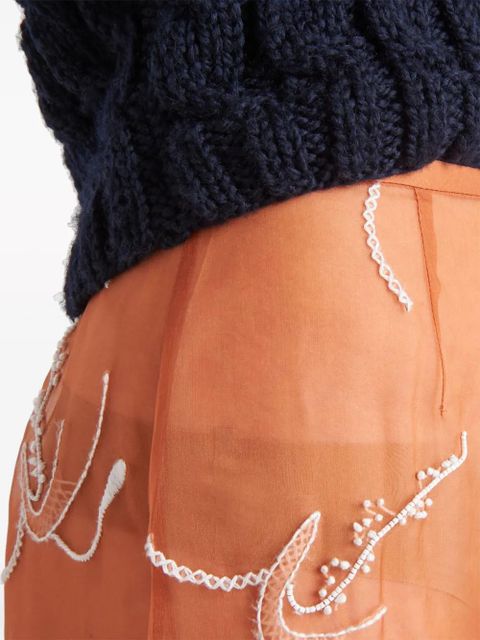 Prada embroidered organza midi skirt - Orange