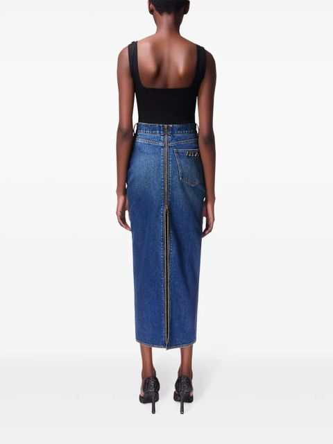 AREA logo-charm denim midi skirt - Blue