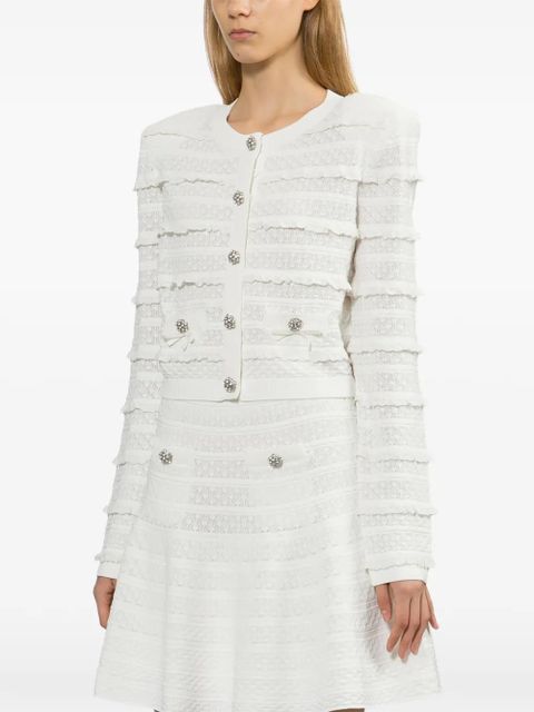 Self-Portrait tweed cardigan - White