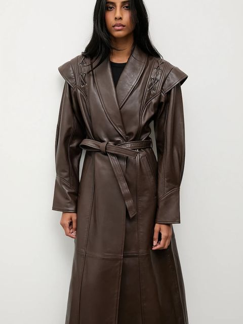 Answear.LAB płaszcz skórzany kolor brązowy