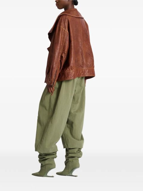 Balmain zip lambskin bomber jacket - Brown