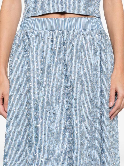 SANDRO striped-pattern embellished maxi skirt - Blue