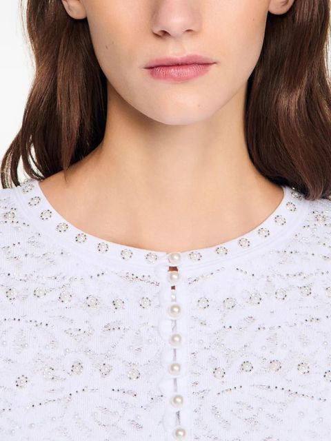 SANDRO floral-embellished knit cardigan - White