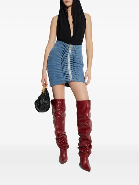 Balmain ruched zip mini skirt - Blue