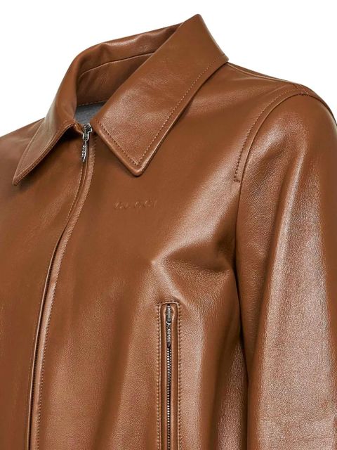 Gucci embossed-logo leather jacket - Brown