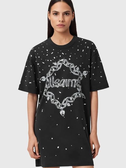 AllSaints sukienka bawełniana DRIP kolor czarny mini oversize W082DD - zdjęcie produktu nr 1