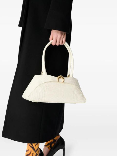 Marine Serre medium Aurora crocodile-embossed tote bag - White