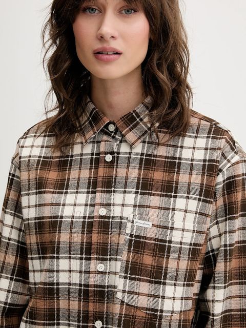 Guess Jeans koszula bawełniana damska kolor brązowy relaxed z kołnierzykiem klasycznym W5BH39 WGMH1