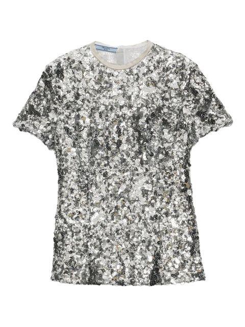 Prada sequin-embellished short-sleeved blouse - Silver - zdjęcie produktu nr 1