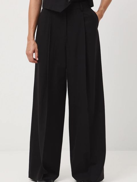 Medicine spodnie z domieszką wełny damskie kolor czarny szerokie high waist - zdjęcie produktu nr 2