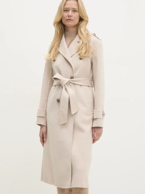 Answear.LAB płaszcz wełniany kolor beżowy przejściowy dwurzędowy