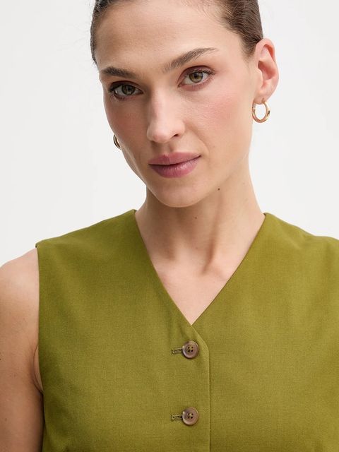 United Colors of Benetton kamizelka kolor zielony jednorzędowa 2YVXDJ011