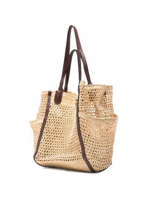 Chloé Double Carry open-knit logo-patch tote bag - Neutrals