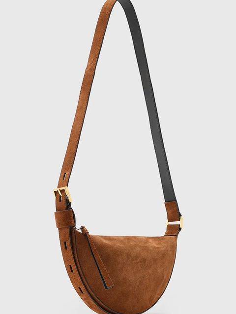 AllSaints torebka zamszowa HALFMOON kolor brązowy W334XC - zdjęcie produktu nr 2