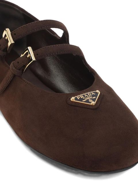 Prada double-buckle suede ballet flats - Brown - zdjęcie produktu nr 2