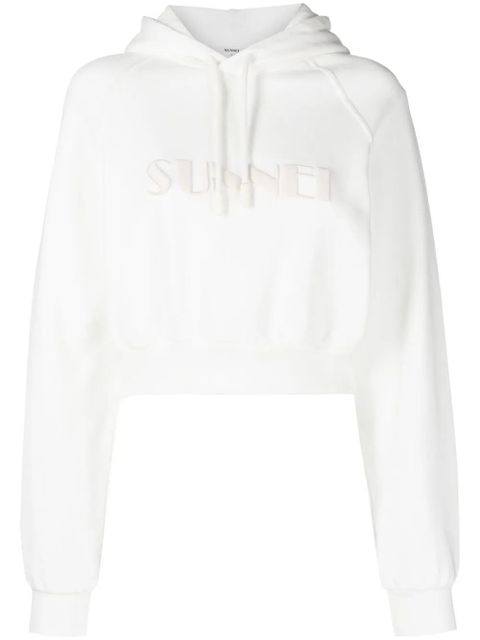 Sunnei cropped logo-print cotton hoodie - White - zdjęcie produktu nr 1