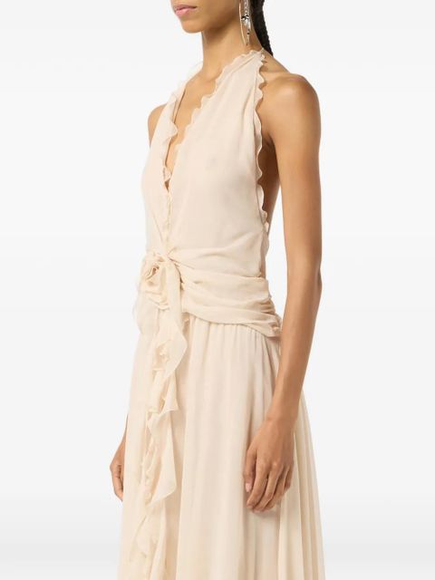 Blumarine ruffled flower long dress - Neutrals