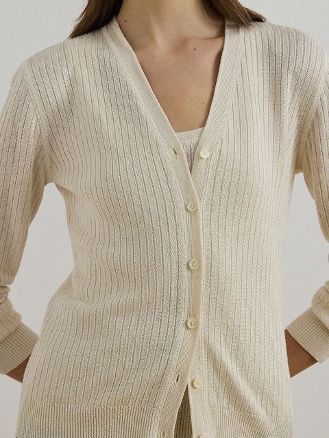 Lauren Ralph Lauren kardigan lniany damski kolor beżowy lekki 200971350