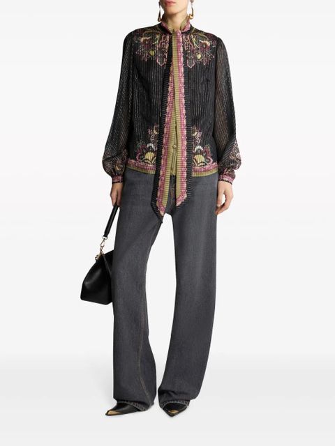 ETRO pussy bow neck twill-print silk blouse - Black - zdjęcie produktu nr 2