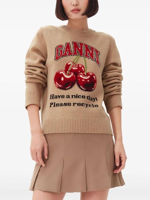 GANNI intarsia-knit cherries jumper - Brown