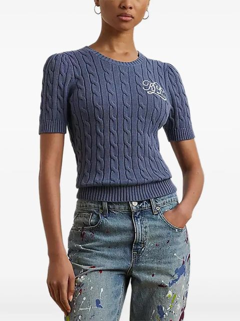 Lauren Ralph Lauren short-sleeve cable-knit jumper - Blue
