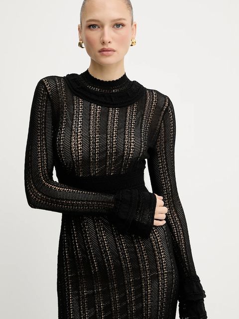 Twinset sukienka kolor czarny maxi rozkloszowana 252TP3182