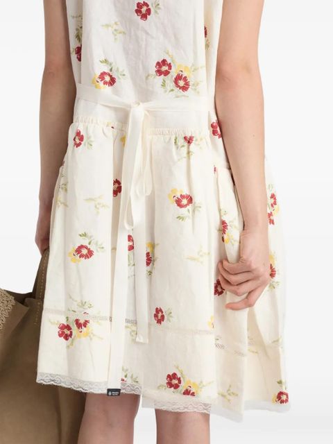 Prada embroidered linen mini-dress with floral motif - Neutrals