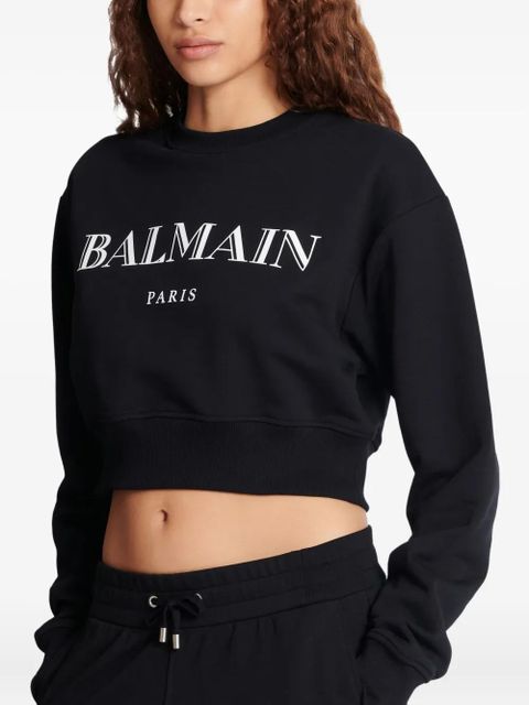 Balmain logo-print cropped sweatshirt - Black