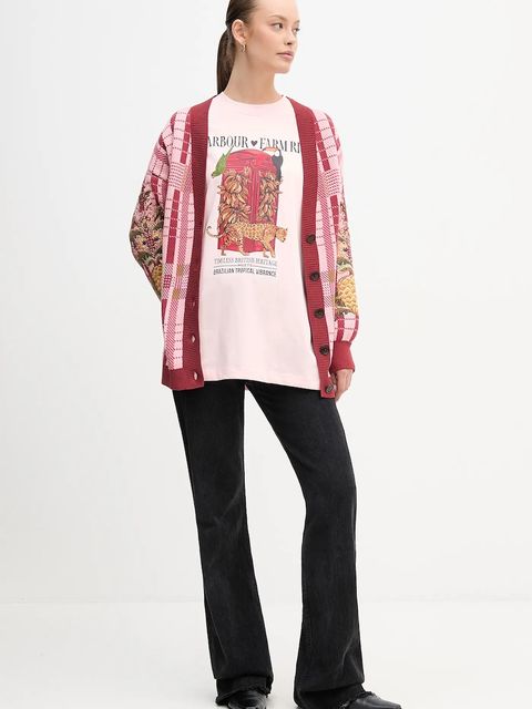 Barbour t-shirt bawełniany x Farm Rio damski kolor różowy LTS0699 - zdjęcie produktu nr 2