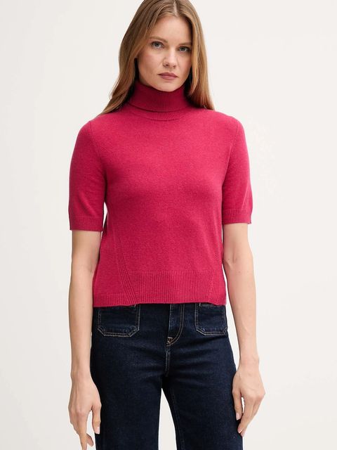 United Colors of Benetton sweter z dodatkiem wełny dziecięcy damski kolor różowy lekki z golfem 102HD203X - zdjęcie produktu nr 1