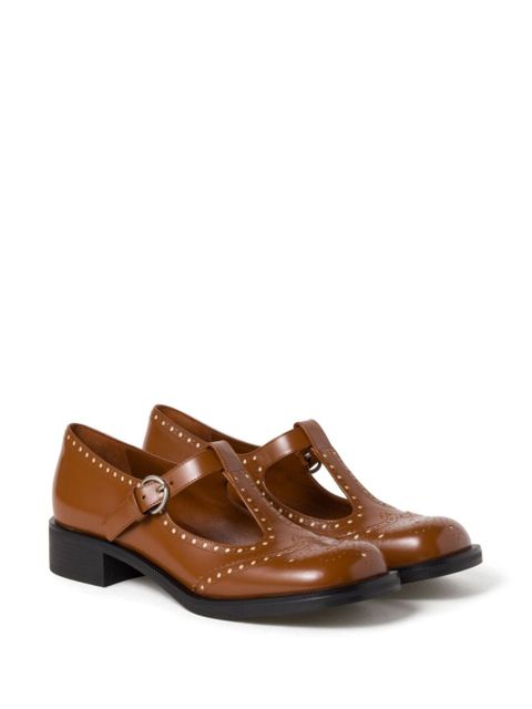 Miu Miu Brushed leather T-strap brogue shoes - Brown - zdjęcie produktu nr 2