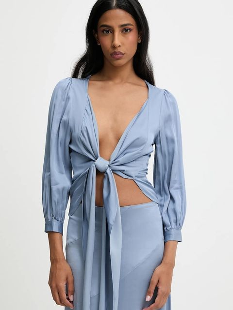 Answear.LAB bluzka i spódnica damski kolor niebieski