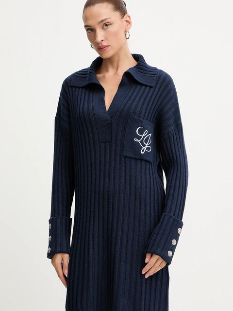 Liu Jo sukienka z dodatkiem wełny kolor granatowy mini oversize MF5049 MA51I - zdjęcie produktu nr 1