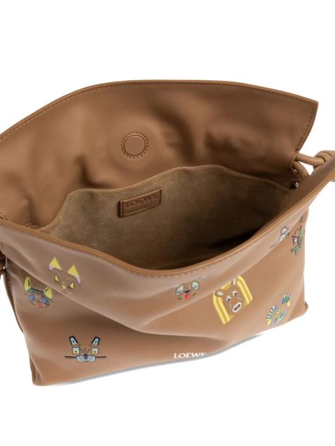 LOEWE mini Flamenco cat-print shoulder bag - Brown