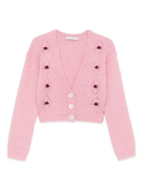 Alessandra Rich rose-embroidered button cardigan - Pink - zdjęcie produktu nr 1