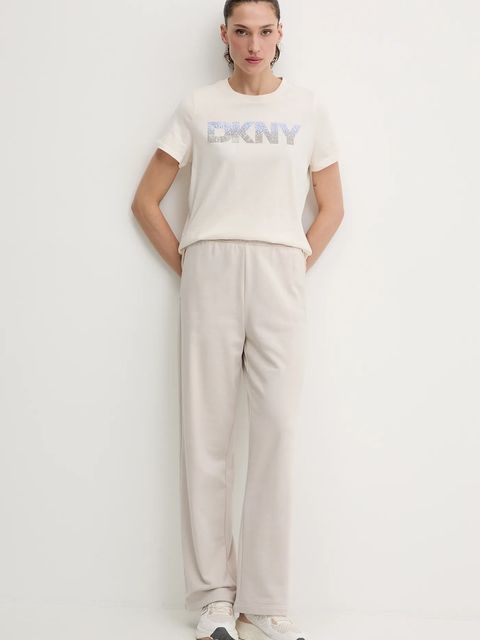 Dkny t-shirt bawełniany damski kolor beżowy DP6T1557 - zdjęcie produktu nr 2