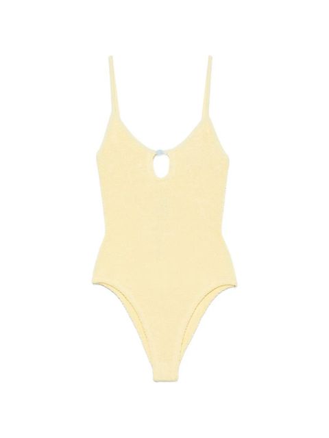 Hunza G Mia bead-embellished crinkle-effect swimsuit - Yellow - zdjęcie produktu nr 1
