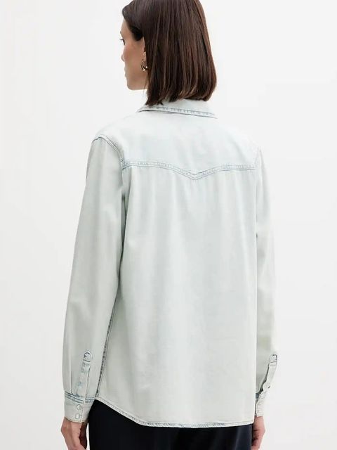 United Colors of Benetton koszula jeansowa damska kolor niebieski regular z kołnierzykiem klasycznym