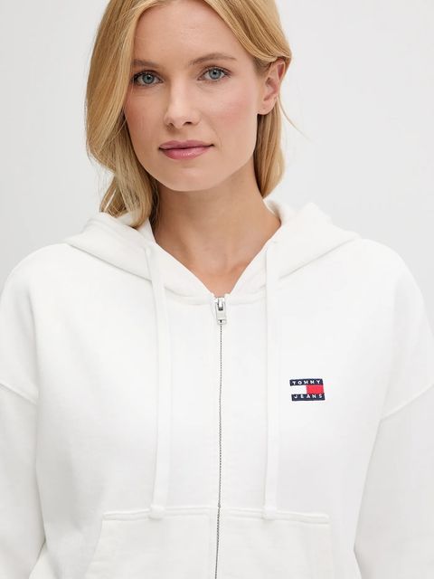 Tommy Jeans bluza bawełniana damska kolor biały z kapturem z aplikacją DW0DW21147
