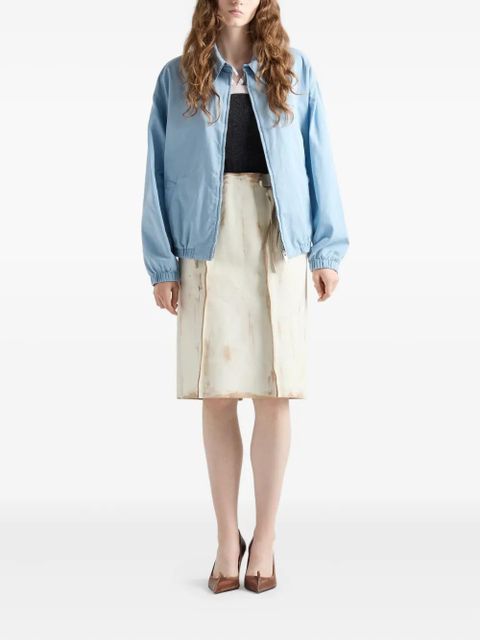 Prada elasticated-cuff embroidered-logo jacket - Blue