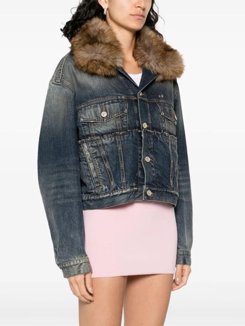 Balenciaga faux-fur collar denim jacket - Blue - zdjęcie produktu nr 2