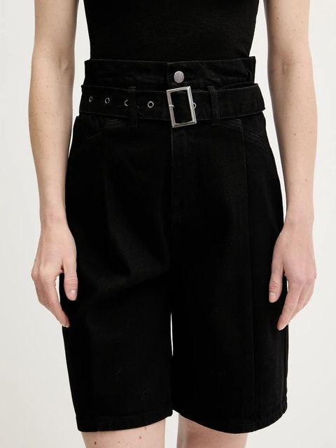 Answear.LAB szorty jeansowe damskie kolor czarny gładkie high waist