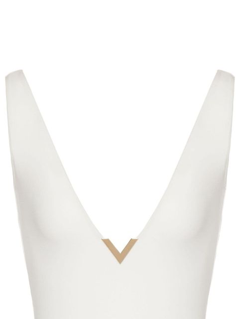 Valentino Garavani logo-plaque V-neck swimsuit - White