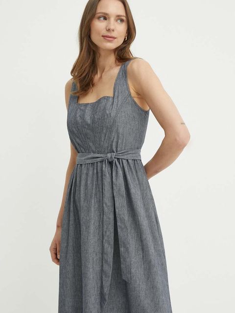 Dkny sukienka z domieszką lnu kolor szary midi rozkloszowana DD4B5715