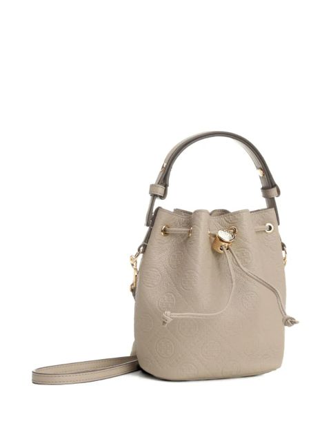 Tory Burch embossed-crest leather mini bucket bag - Neutrals