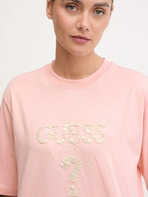 Guess t-shirt bawełniany AURLIE damski kolor różowy V4YI06 I3Z14